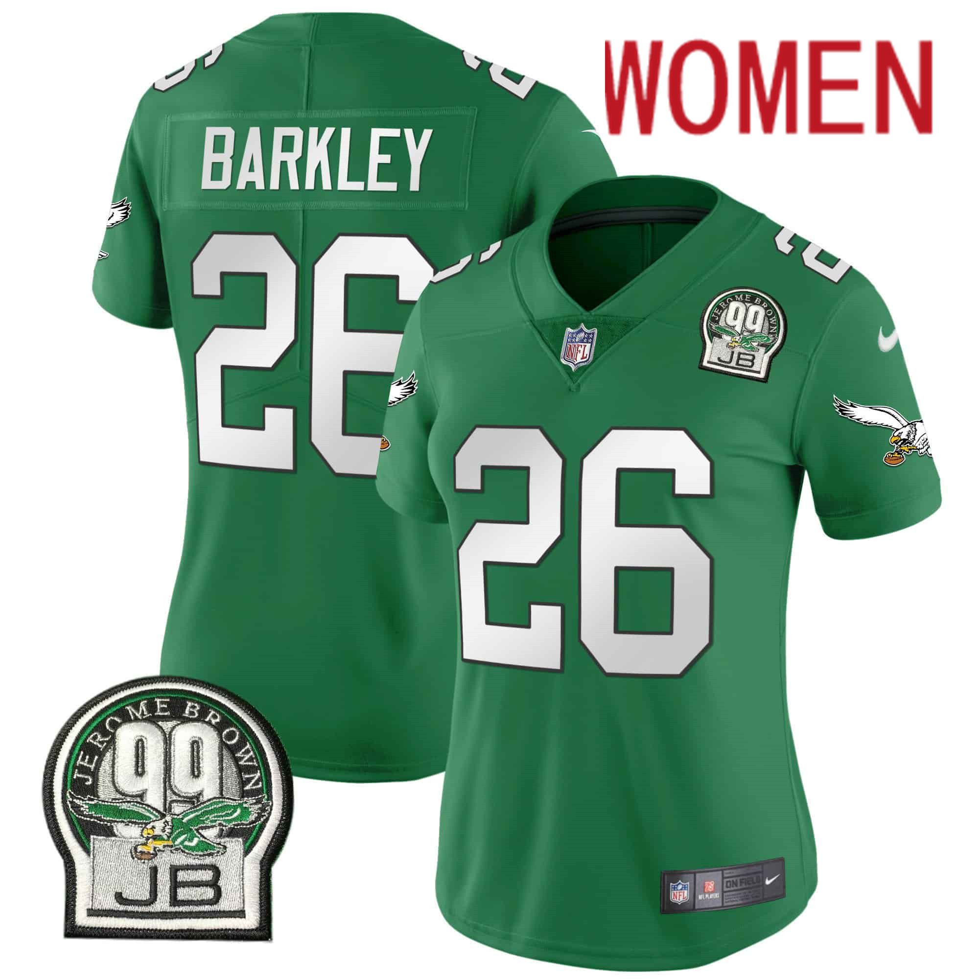 Women Philadelphia Eagles #26 Barkley Green 2024 Nike Jerome Brown Patch Alternate Limited NFL Jersey style 1->women nfl jersey->Women Jersey